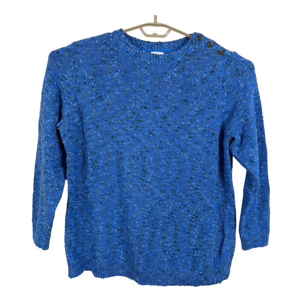 J.Jill Women Boucle Flecked Button-Shoulder Pullover Sweater XL Preppy Coastal